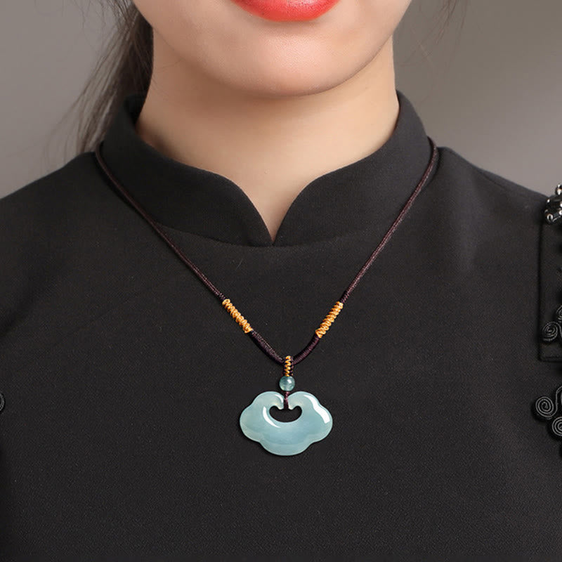 Buddha Stones Auspicious Ruyi Jade Luck Necklace String Pendant - image 4