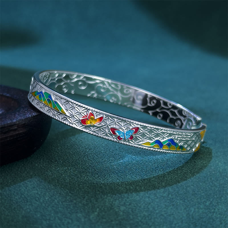 Buddha Stones Sun Butterfly Pattern Copper Enamel Love Open Adjustable Bracelet Bangle - image 2