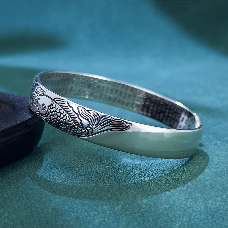 Buddha Stones Heart Sutra Koi Fish Lotus Copper Wealth Open Adjustable Bracelet Bangle - image 2