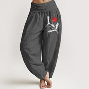 Foviel rote Sonne Krane Muster Damen elastische Taille Harem reine Baumwolle Hose