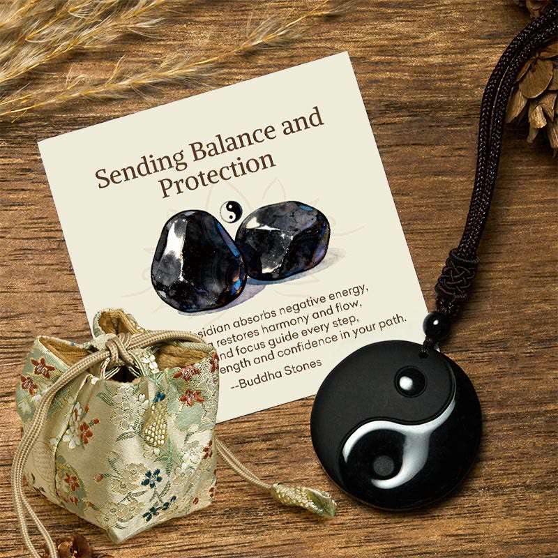 Buddha Stones "Sending Balance and Protection" Obsidian Yin Yang Necklace Includes Gift Message Card - Yin Yang - Deluxe Gift Bag (+$12.59) - image 6