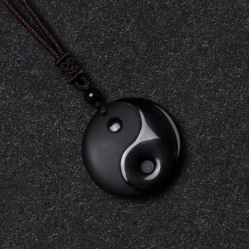 Buddha Stones "Sending Balance and Protection" Obsidian Yin Yang Necklace Includes Gift Message Card - image 4