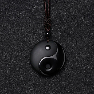 Buddha Stones "Sending Balance and Protection" Obsidian Yin Yang Necklace Includes Gift Message Card - image 8
