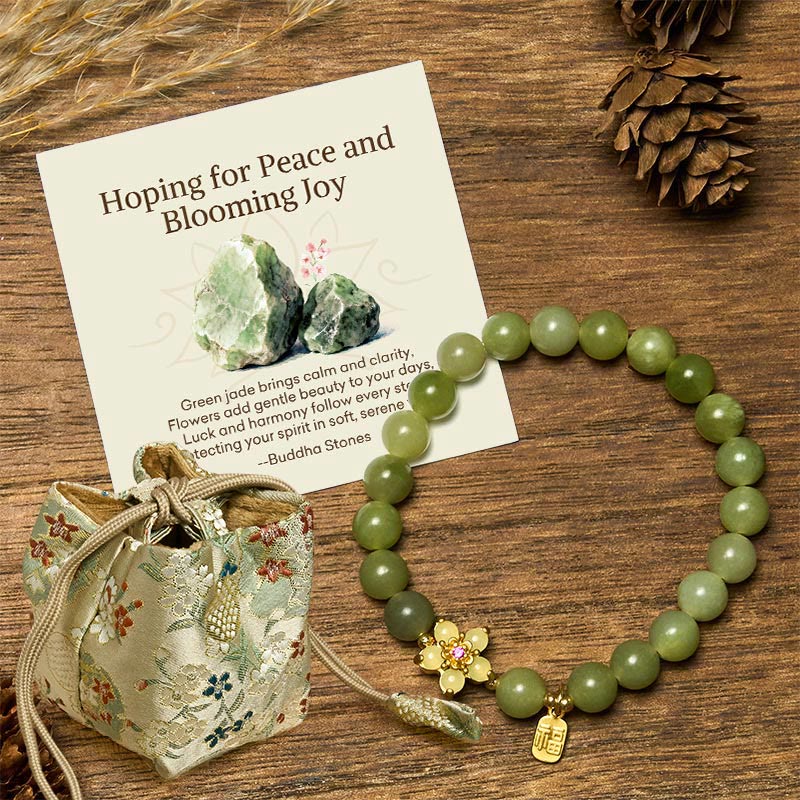 Buddha Stones "Hoping for Peace and Blooming Joy" Green Jade Bracelet Includes Gift Message Card - Jade(Wrist Circumference 14-16cm) - Deluxe Gift Bag (+$12.59) - image 8