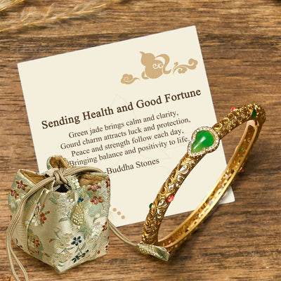 Buddha Stones "Sending Health and Good Fortune" Cyan Jade Copper Bangle Includes Gift Message Card - 56mm - Deluxe Gift Bag (+$12.59) - image 11