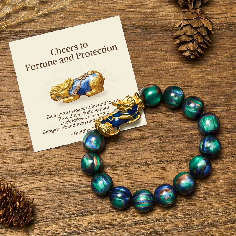 Buddha Stones "Cheers to Fortune and Protection" PiXiu Bracelet Includes Gift Message Card - Green Sea Willow(Wrist Circumference 15-18cm) - Standard Gift Box - image 11