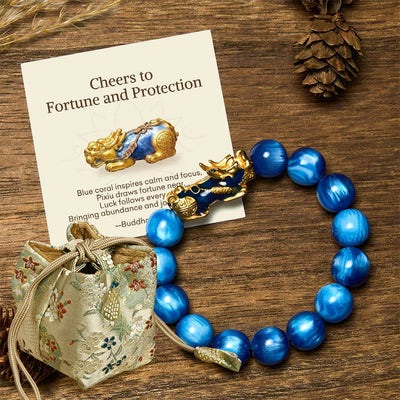 Buddha Stones "Cheers to Fortune and Protection" PiXiu Bracelet Includes Gift Message Card - Blue Sea Willow(Wrist Circumference 15-18cm) - Deluxe Gift Bag (+$12.59) - image 6