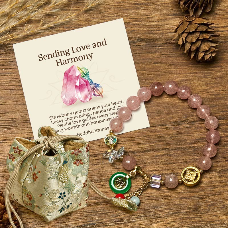 Buddha Stones "Sending Love and Harmony"Strawberry Quartz Bracelet Includes Gift Message Card - Strawberry Quartz(Wrist Circumference 14-16cm) - Deluxe Gift Bag (+$12.59) - image 6