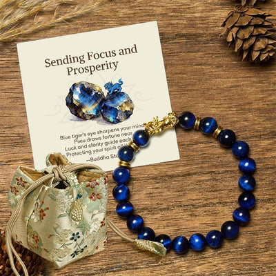 Buddha Stones "Sending Focus and Prosperity" Tiger Eye Pixiu Bracelet Includes Gift Message Card - Blue Tiger Eye(Wrist Circumference: 17-19cm) - Deluxe Gift Bag (+$12.59) - image 7
