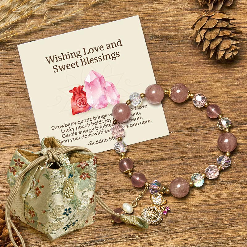 Buddha Stones "Wishing Love and Sweet Blessings"Strawberry Quartz Bracelet Includes Gift Message Card - Strawberry Quartz(Love♥Healing) - Deluxe Gift Bag (+$12.59) - image 7