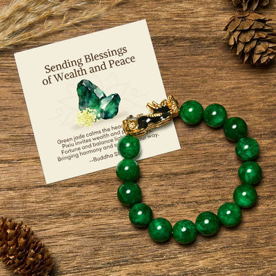 Buddha Stones "Sending Blessings of Wealth and Peace" PiXiu Jade Bracelet Includes Gift Message Card - 12mm - Standard Gift Box - image 8