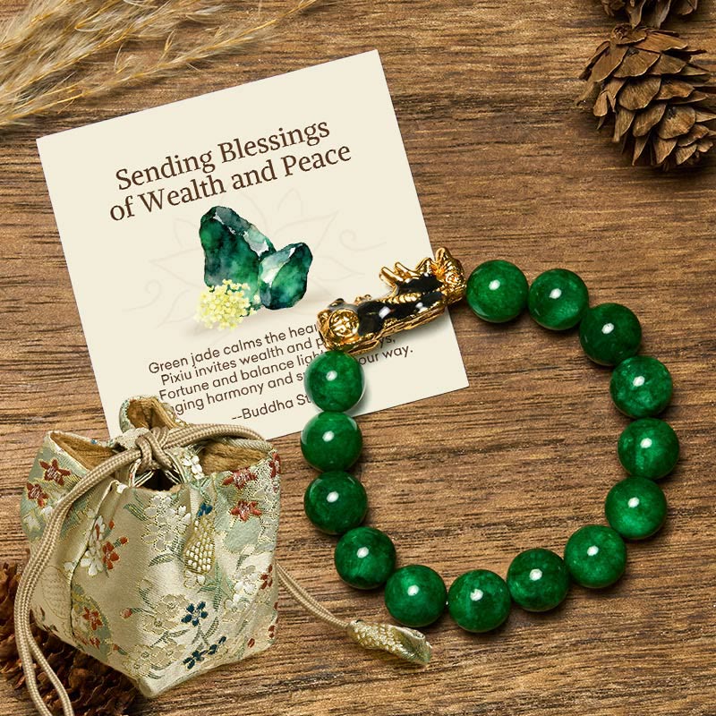 Buddha Stones "Sending Blessings of Wealth and Peace" PiXiu Jade Bracelet Includes Gift Message Card - 12mm - Deluxe Gift Bag (+$12.59) - image 11