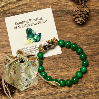 Buddha Stones "Sending Blessings of Wealth and Peace" PiXiu Jade Bracelet Includes Gift Message Card - 10mm - Deluxe Gift Bag (+$12.59) - image 5