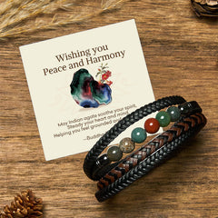 Buddha Stones "Wishing You Peace and Harmony" Indian Agate Bracelet Includes Gift Message Card - Indian Agate - 18-22cm - Standard Gift Box - image 0