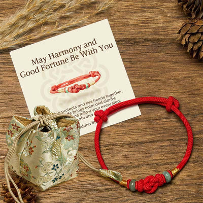 Buddha Stones "May Harmony and Good Fortune Be With You" Bracelet Includes Gift Message Card - Red String&Jade(Wrist Circumference 14-22cm) - Deluxe Gift Bag (+$12.59) - image 7
