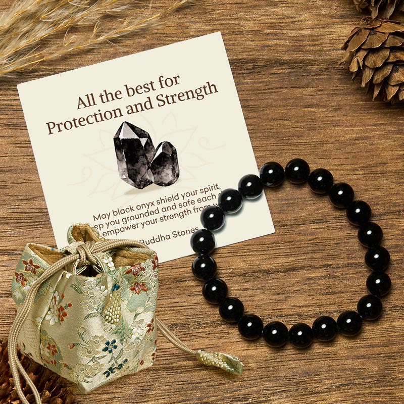 Buddha Stones "All the Best for Love and Harmony" Stone Quartz Bracelet Includes Gift Message Card - 8mm - Black Onyx - Deluxe Gift Bag (+$12.59) - image 83