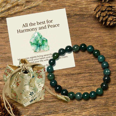 Buddha Stones "All the Best for Love and Harmony" Stone Quartz Bracelet Includes Gift Message Card - 8mm - Moss Agate - Deluxe Gift Bag (+$12.59) - image 48
