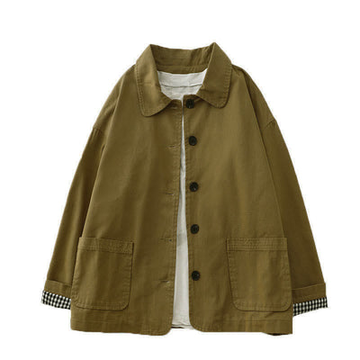 Buddha Stones Commute Patchwork Design Cotton Women's Jacket With Pockets - image 4