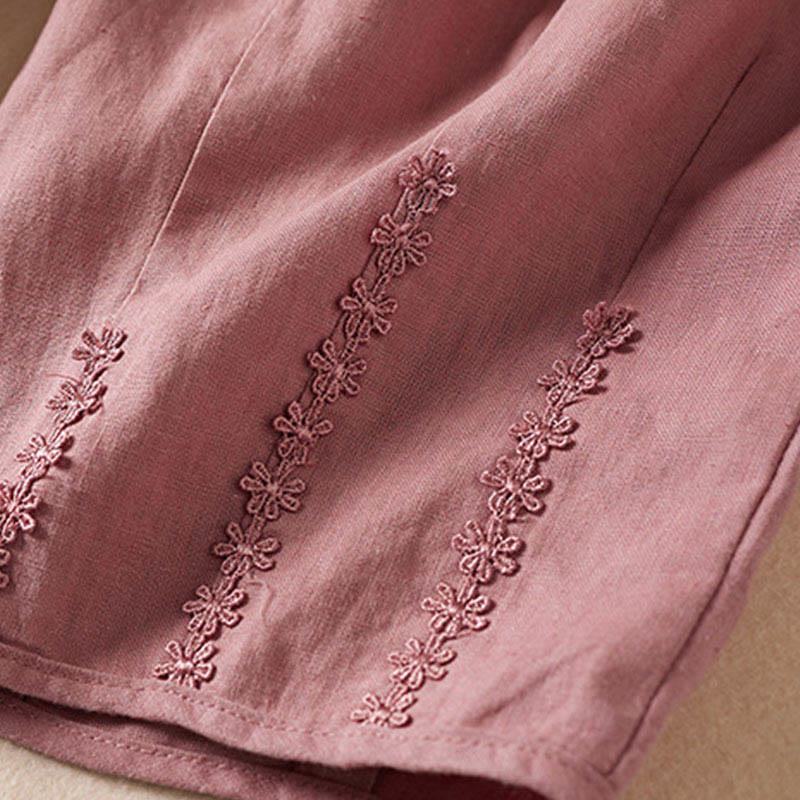 Buddha Stones Summer Small Flower Embroidery  Harem Pants With Pockets - image 15