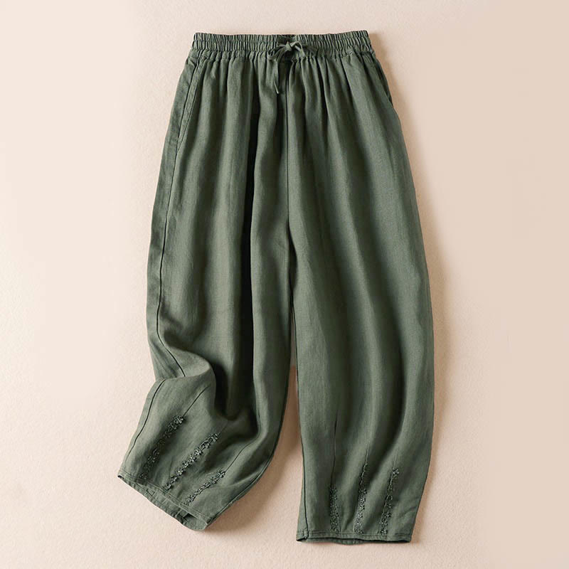 Buddha Stones Summer Small Flower Embroidery  Harem Pants With Pockets - DarkSeaGreen - US8-10，UK/AU12-14，EU40-42 (2XL) - image 28