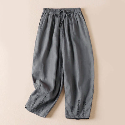 Buddha Stones Summer Small Flower Embroidery  Harem Pants With Pockets - DarkGray - US8-10，UK/AU12-14，EU40-42 (2XL) - image 34