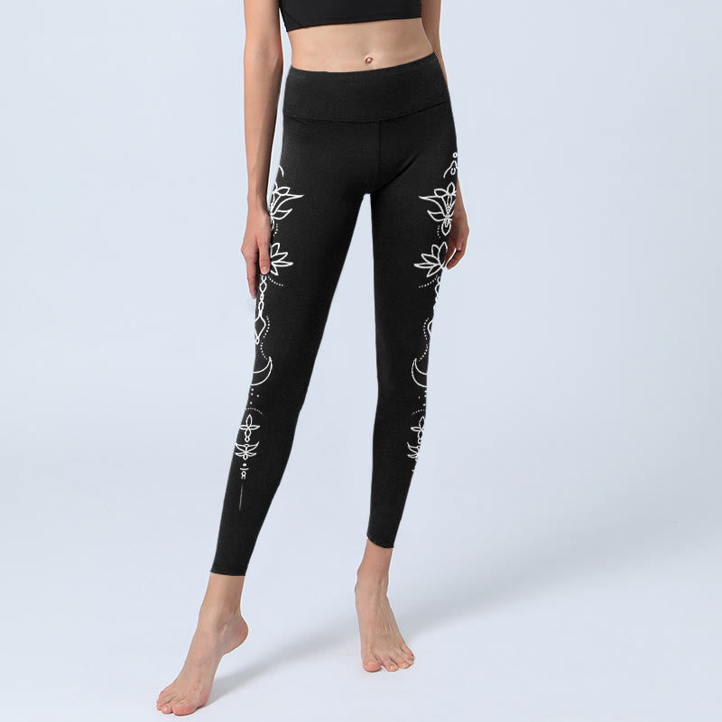 Buddha Stones Lotus Half Moon Pattern Gym Leggings Women's Yoga Pants - image 5
