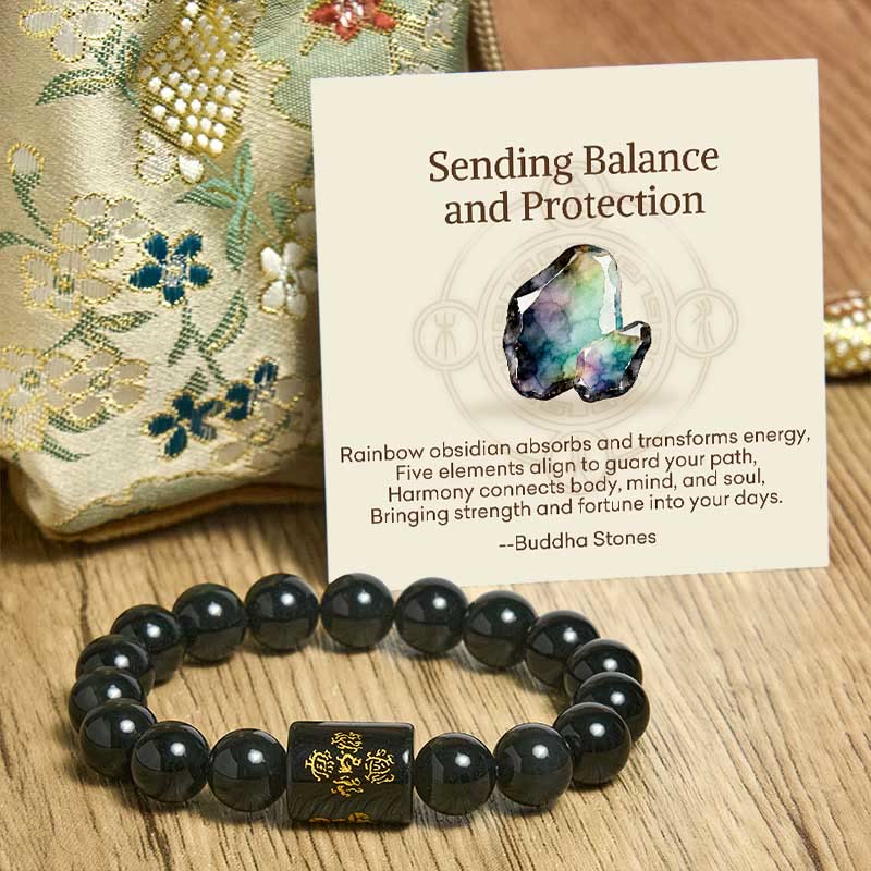 Buddha Stones "Sending Balance and Protection" Rainbow Obsidian Bracelet Includes Gift Message Card - image 8