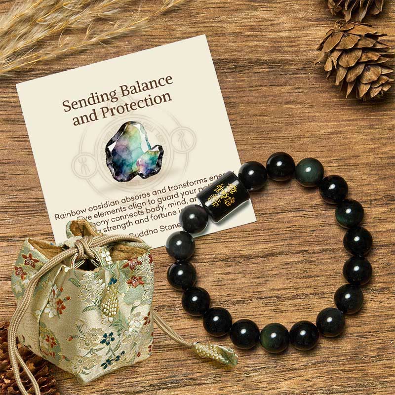 Buddha Stones "Sending Balance and Protection" Rainbow Obsidian Bracelet Includes Gift Message Card - 10mm - Deluxe Gift Bag (+$12.59) - image 7