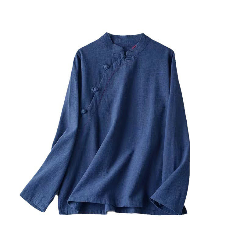 Buddha Stones Oblique Collar Knot button Loose Linen Clothing - image 22