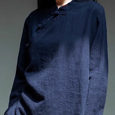 Buddha Stones Oblique Collar Knot button Loose Linen Clothing - image 21