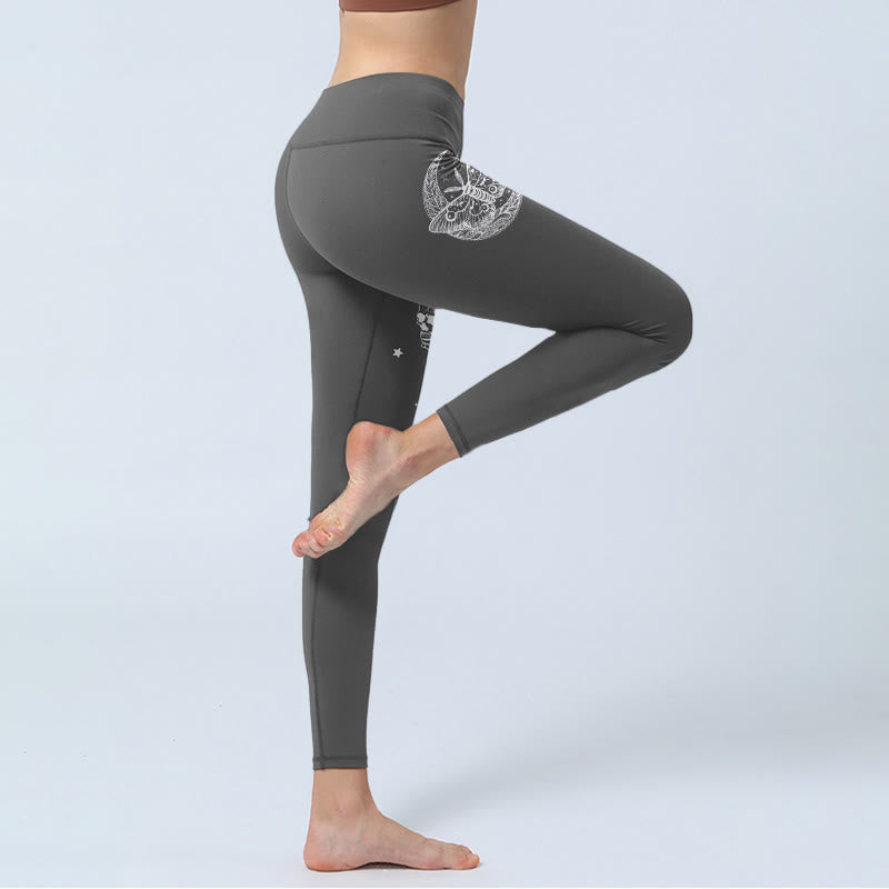Buddha Stones Moon Moth Skull Design Gym Leggings Women's Yoga Pants - image 4