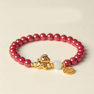 Buddha Stones Year Of The Horse Natural Cinnabar Hetian Jade Concentration Bracelet - Imperial Cinnabar(Wrist Circumference:13-15cm) - image 0