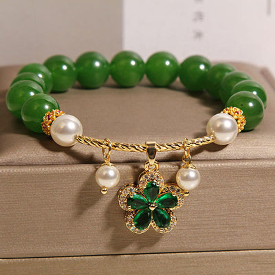 Buddha Stones Green Jasper Pearl Flower Balance Bracelet - image 2