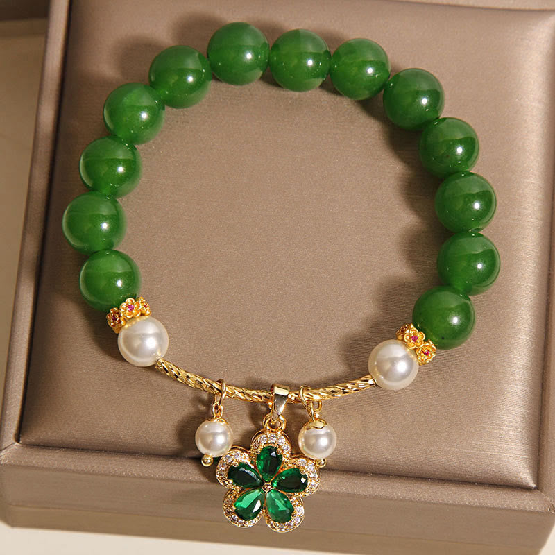 Buddha Stones Green Jasper Pearl Flower Balance Bracelet - image 4