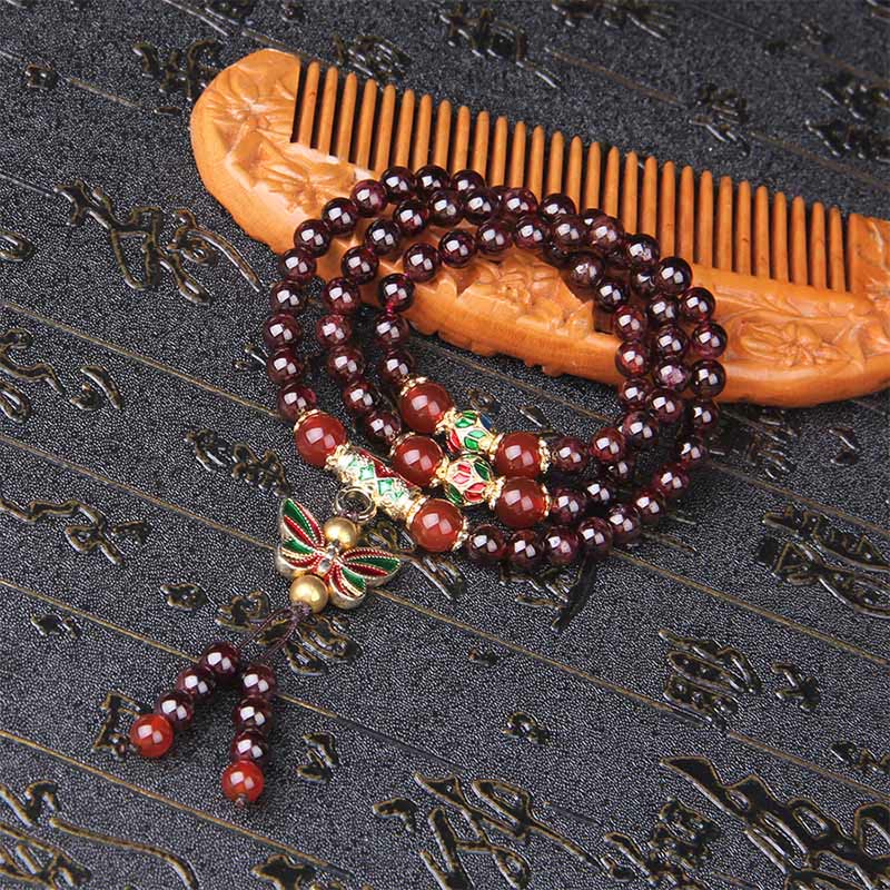 Buddha Stones Natural Garnet Red Agate Colorful Butterfly Purification Calm Multi-layer Bracelet - image 8