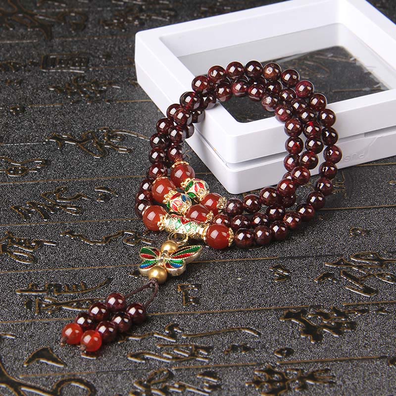 Buddha Stones Natural Garnet Red Agate Colorful Butterfly Purification Calm Multi-layer Bracelet - image 3