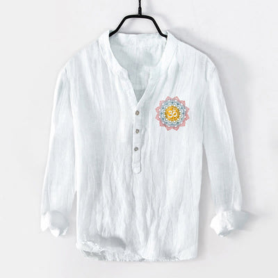 Buddha Stones Half Buttons Mandala Om Symbol Pattern Men's Cotton Linen Long Sleeve Shirt - image 1