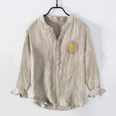 Buddha Stones Half Buttons Mandala Om Symbol Pattern Men's Cotton Linen Long Sleeve Shirt - image 4