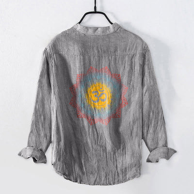 Buddha Stones Half Buttons Mandala Om Symbol Pattern Men's Cotton Linen Long Sleeve Shirt - image 8