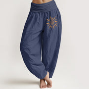 Foviel Spiral Zentrum Sonnenmuster Damen elastische Taille Harem reine Baumwolle Hose