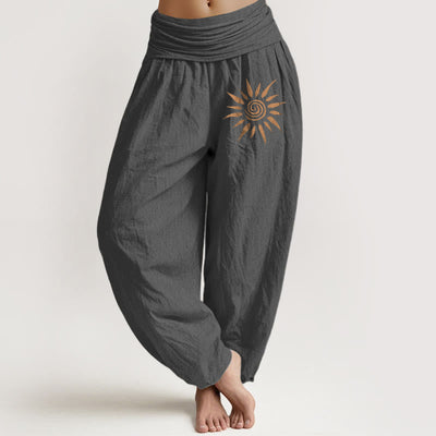 Buddha Stones Spiral Center Sun Pattern Women's Elastic Waist Harem Pure Cotton Pants - DimGray - US22，UK/AU26，EU54 (6XL) - image 8