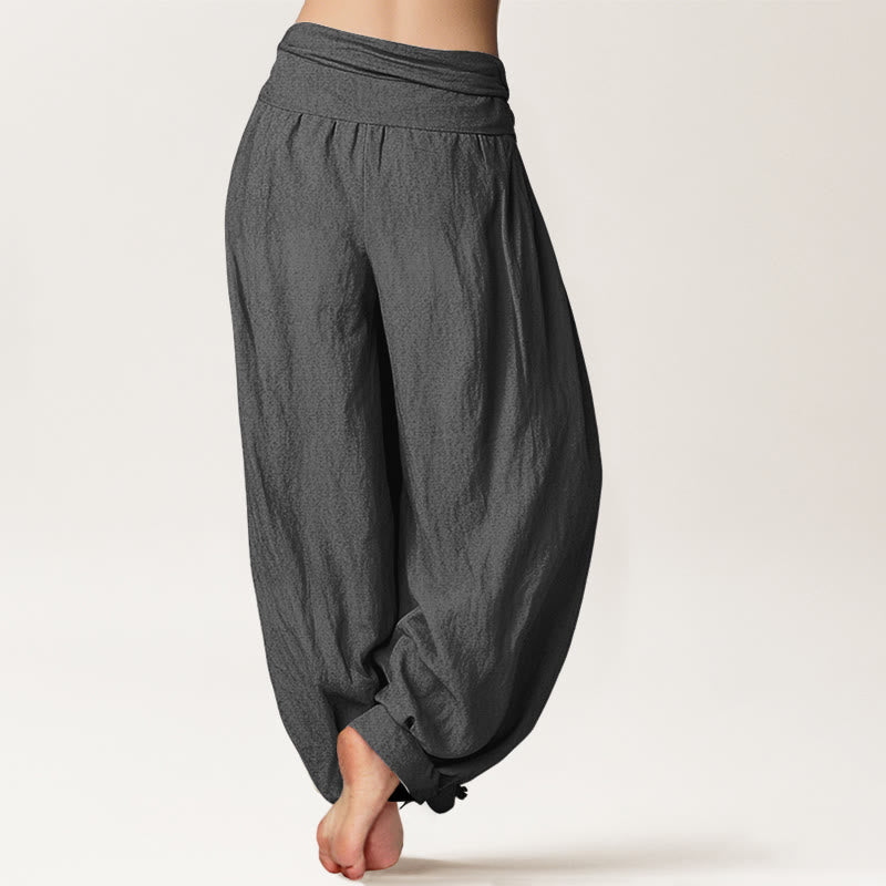Buddha Stones Bamboo Leaves Red Sun Pattern Women's Elastic Waist Harem Pure Cotton Pants - image 13