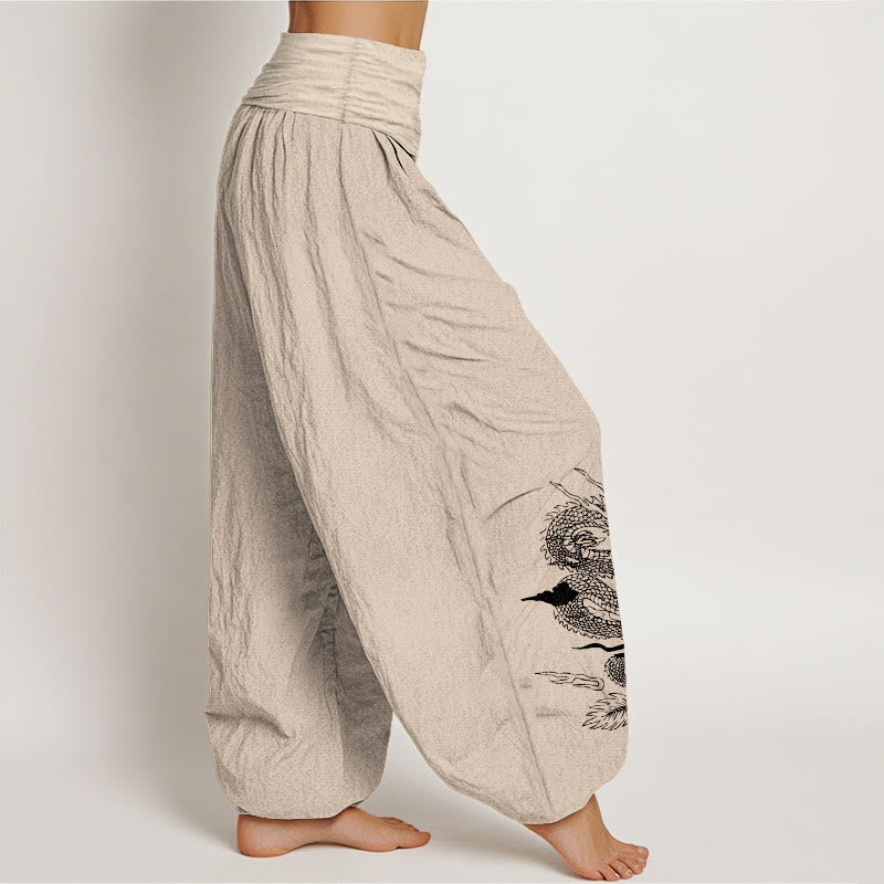 Buddha Stones Pure Cotton Dragon Sun Moon Pattern Women's Elastic Waist Harem Pants - image 12