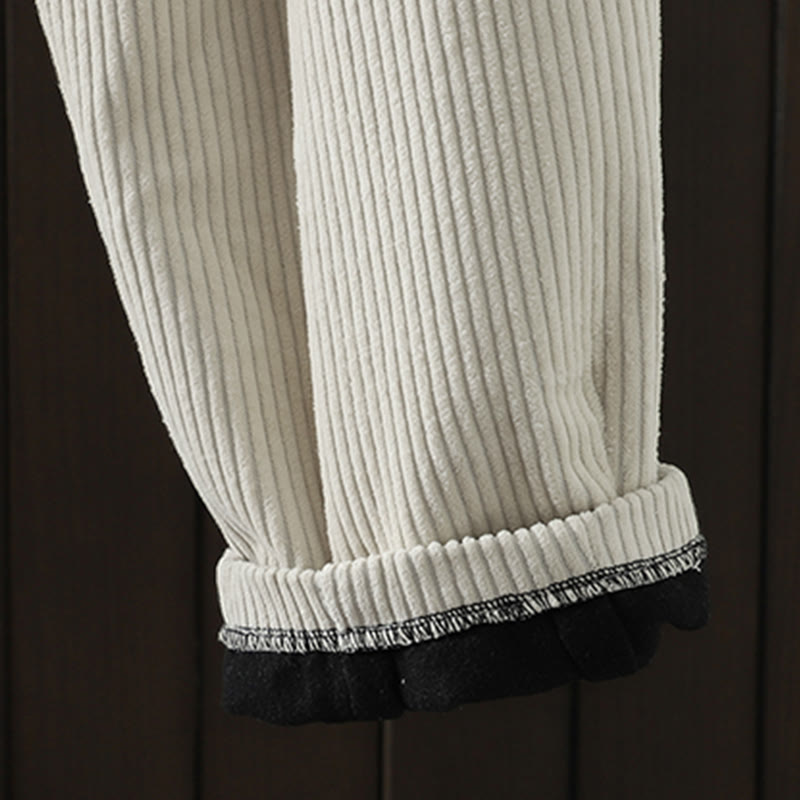 Buddha Stones Women's Winter Plain Corduroy  High Waist Fleece-Lined Harem Pants With Pockets - image 9