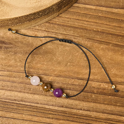 Buddha Stones Amethyst Tiger Eye Rose Quartz Protection Anti-Anxiety Card Rope Bracelet - image 13