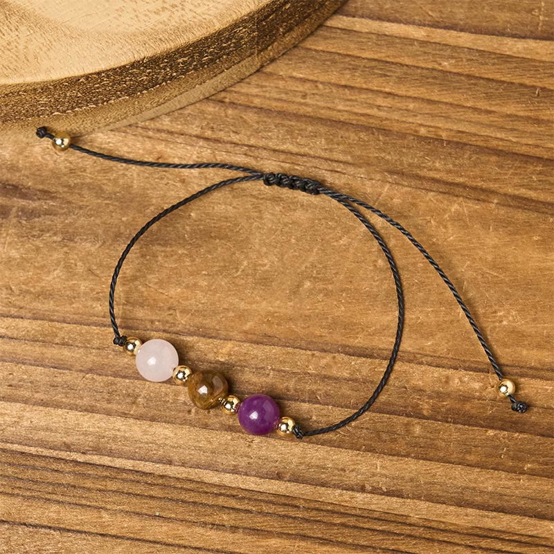 Buddha Stones Amethyst Tiger Eye Rose Quartz Protection Anti-Anxiety Card Rope Bracelet - image 13