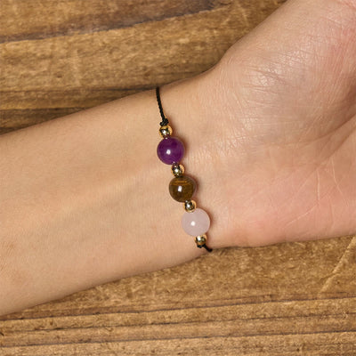 Buddha Stones Amethyst Tiger Eye Rose Quartz Protection Anti-Anxiety Card Rope Bracelet - image 15