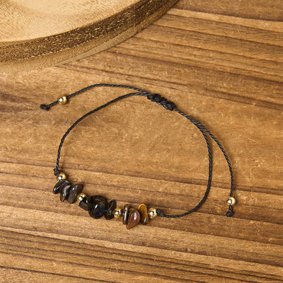 Buddha Stones Tiger Eye Black Tourmaline Pyrite Protection Card Rope Bracelet - image 3