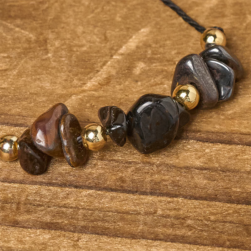 Buddha Stones Tiger Eye Black Tourmaline Pyrite Protection Card Rope Bracelet - image 4