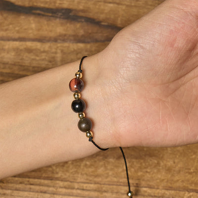 Buddha Stones Tiger Eye Black Tourmaline Pyrite Protection Card Rope Bracelet - image 15